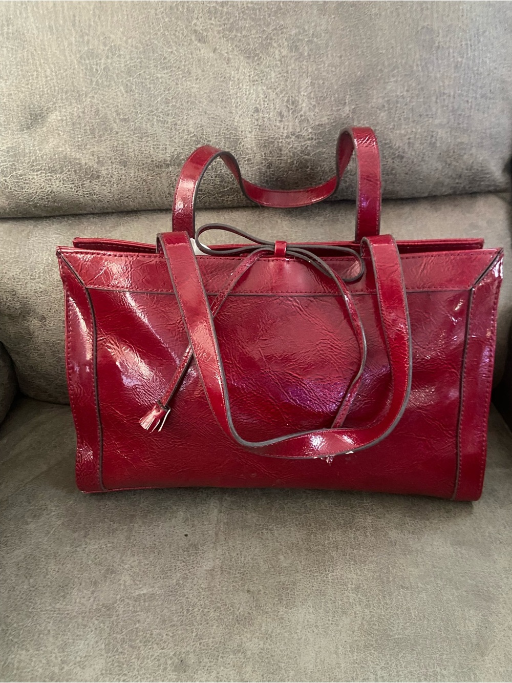 Liz Claiborne Red Patent Leather Purse with Bow Accent